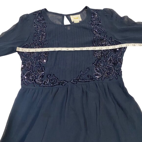 Anthropologie Maeve Helene Sequined Embellished‎ Peplum Navy Blue Blouse Size 2 - Picture 9 of 10
